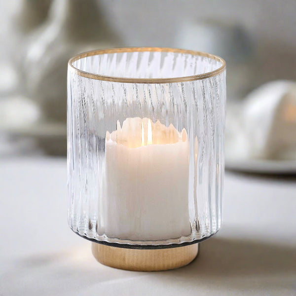 Glass Votive Candle Holder with Gold Rim 10cm