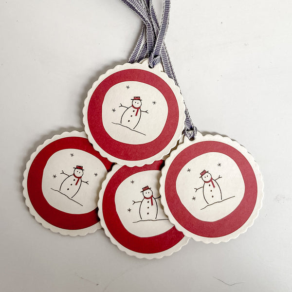 Round Rustic Snowman Christmas Gift Tags x 4