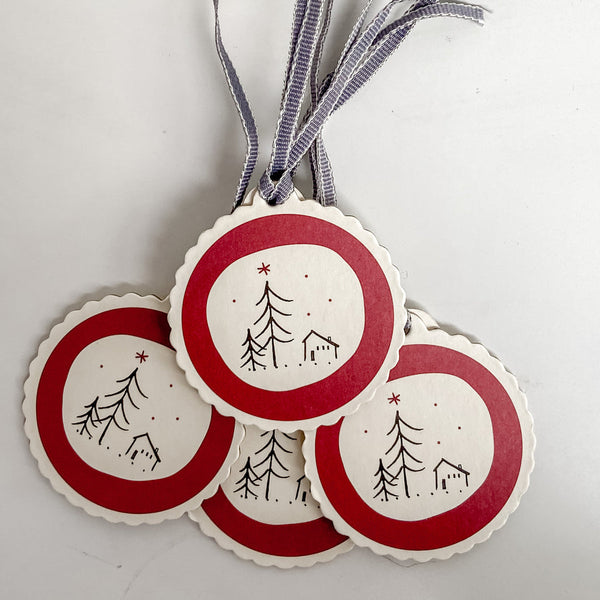 Round Rustic Christmas Tree Gift Tags x 4
