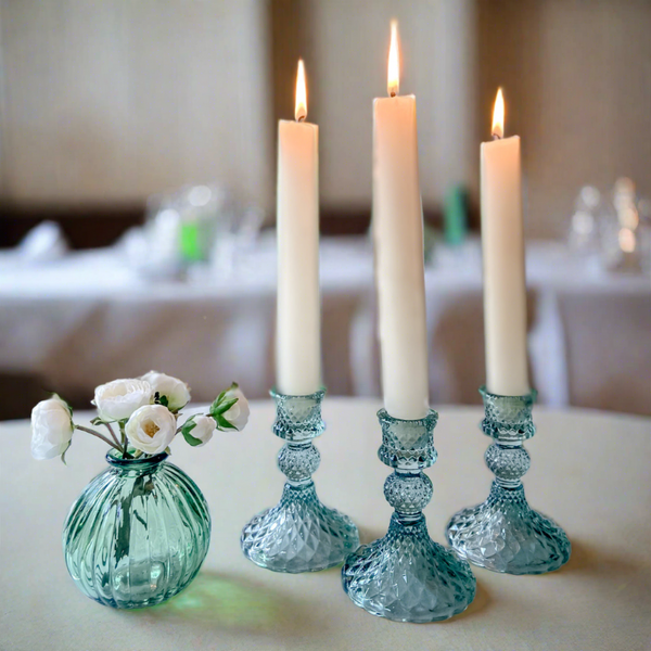 Coloured Pressed Glass Candlesticks - Green