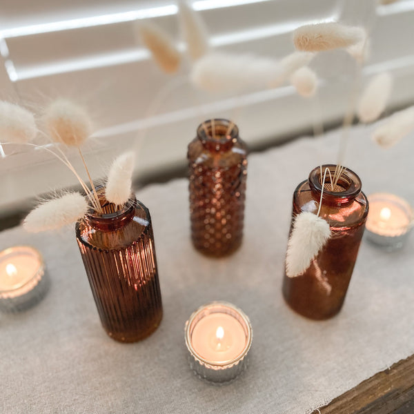 Set Of 3 Pressed Glass Bottle Vases Amelie - Amber Brown