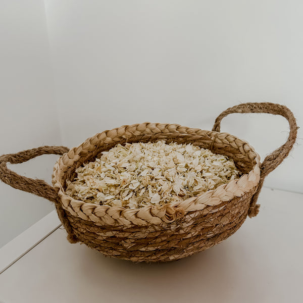 Round Natural Woven Confetti Basket with Cream Braid - Holds 40 Handfuls Of Petals