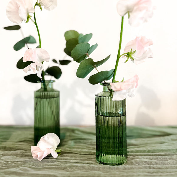 Set Of 3 Pressed Glass Bottle Vases Amelie - Forest Green