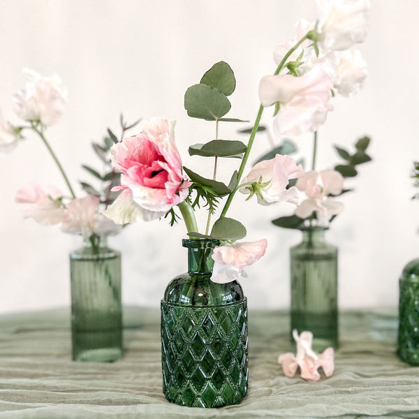 Forest Green Textured Glass Bottle Vase 13cm - Wedding Vase