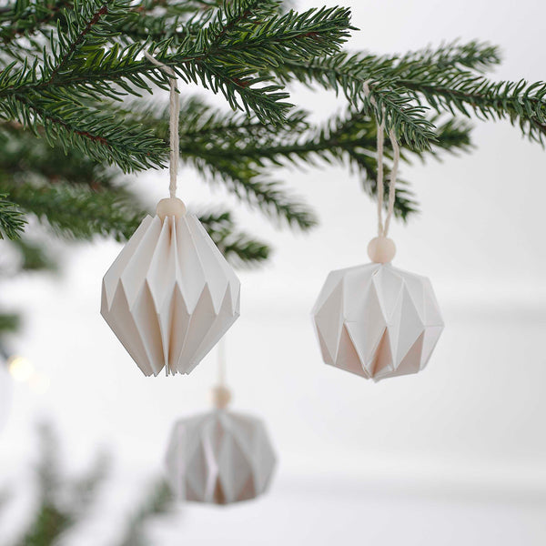 3 x White Paper Origami Christmas Tree Decorations  - Scandi Christmas