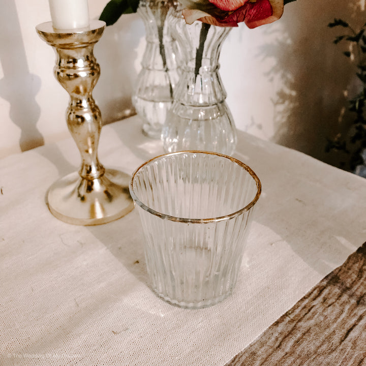 Ribbed Clear Glass Tea Light Holder  with Gold Rim - The Wedding of My Dreams