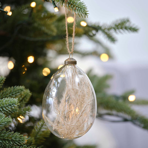 Large Glass Baubles with Pampas - Set Of 2 - Neutral Christmas Tree Decorations