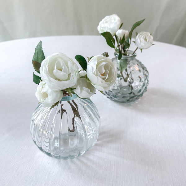 Set Of 2 Round Clear Pressed Glass Vases 8.5cm