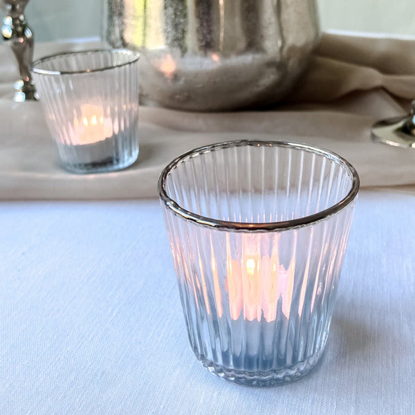 glass tea light holders with silver rim