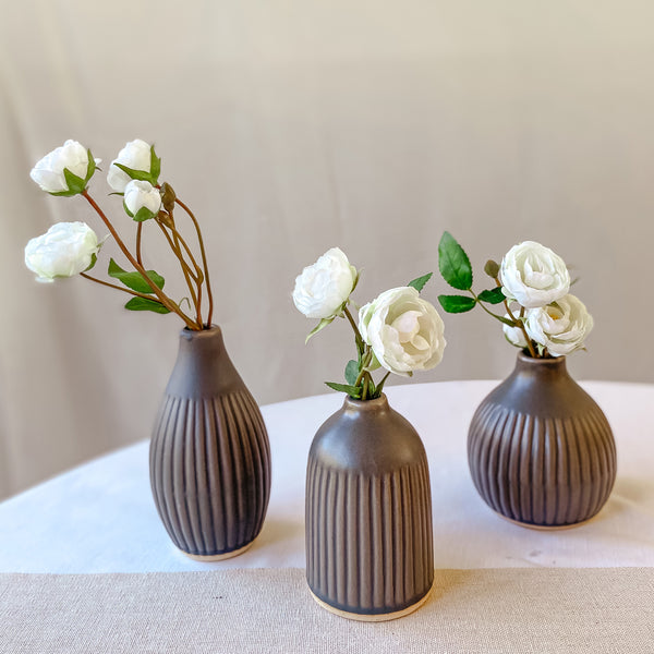 Charcoal Ceramic Bud Vases - Set of 3 - Wedding Centrepieces