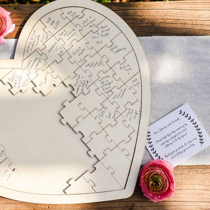 Wooden Heart Jigsaw Puzzle Wedding Guest Book - The Wedding of My Dreams