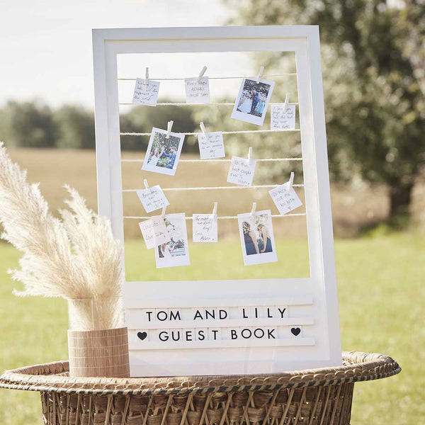 White Wooden Frame with String to Display Photos, Table Plan or Guest Book