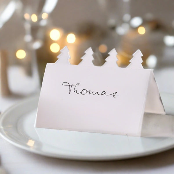 10 x White Cotton Paper Place Cards Christmas / Winter Wedding Stationery