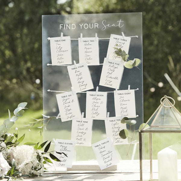 Acrylic Wedding Table Plan Kit with 12 Table Plan Cards
