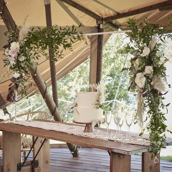 White Metal Clamp Frame For Suspending Over Wedding Tables 2.3m - Suspend Flowers / Tea Lights