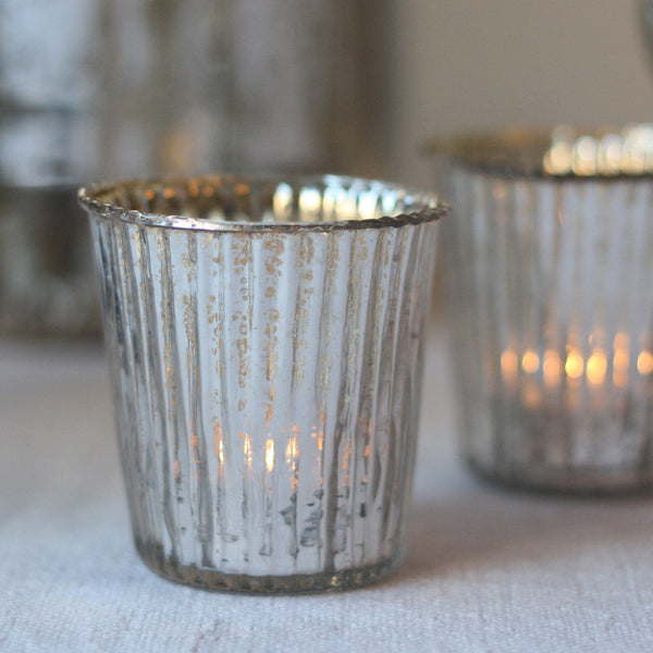 Ribbed Mercury Glass Tea Light Holders Silver - PRE ORDER FOR DELIVERY LATE MARCH - The Wedding of My Dreams