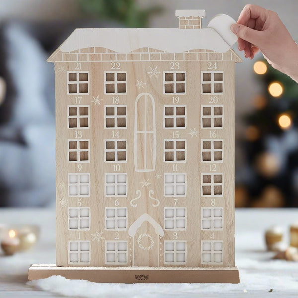 Natural Wooden House Advent Calendar Re-Use Year After Year