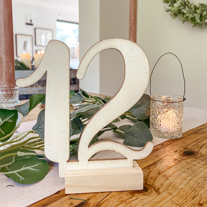 Wooden Table Numbers 1 – 12 Free Standing – Modern Calligraphy - The Wedding of My Dreams