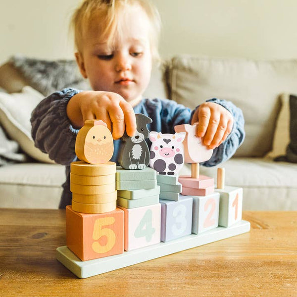 Wooden Farm Animals Counting Game - Toddler Christmas Gift