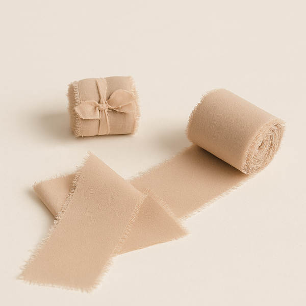 Chiffon Wedding Ribbons with Frayed Edges - Neutral Mocha 5m Roll