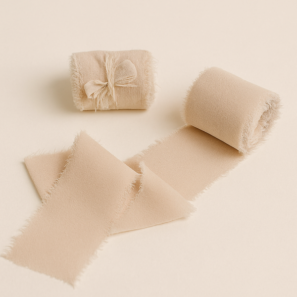 Chiffon Wedding Ribbons with Frayed Edges - Neutral Taupe 5m Roll