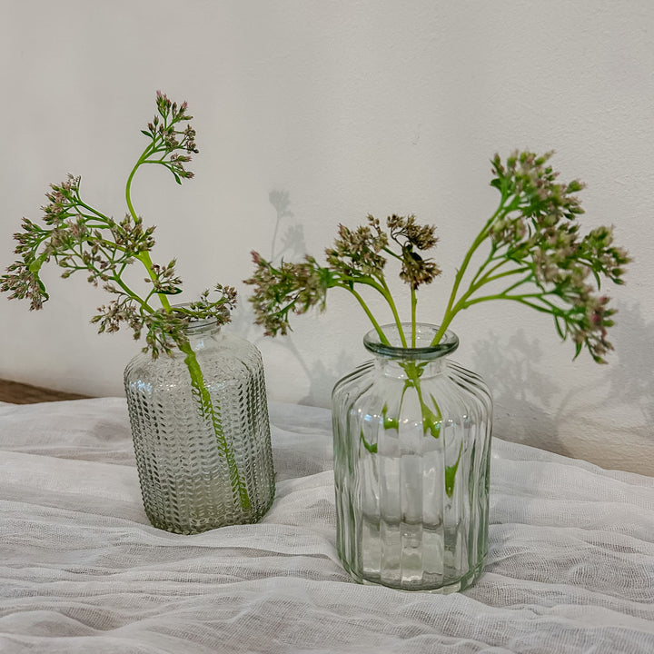 Set Of 2 Clear Pressed Glass Bottle Vases Florence centrepieces and vases - The Wedding of My Dreams