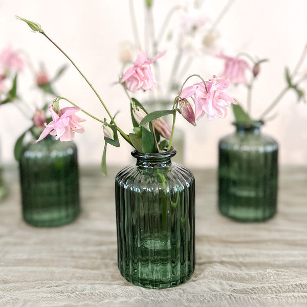 Forest Green Ribbed Florence Bottle Vases (Set of 3)