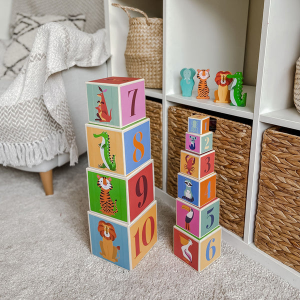 Large Stacking Toy Blocks For Babies & Toddlers 0 - 3 Years. Easy Storage, Colourful Animals, Letters, Numbers