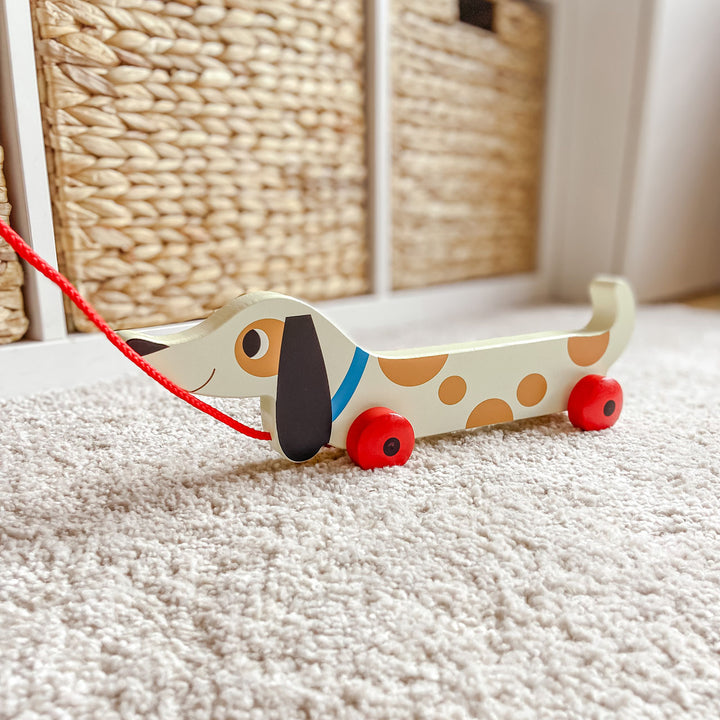 Children's Wooden Sausage Dog Pull Along Toy - Stocking Filler push pull toy - The Wedding of My Dreams