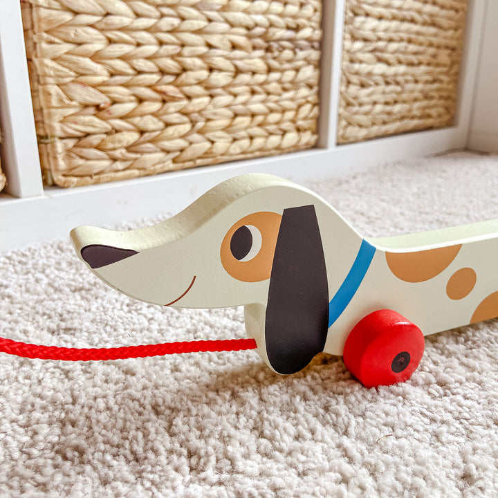 Children's Wooden Sausage Dog Pull Along Toy - Stocking Filler push pull toy - The Wedding of My Dreams