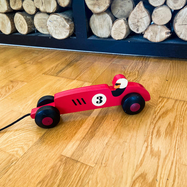 Children's Wooden Toy Pull Along Vintage Racing Car