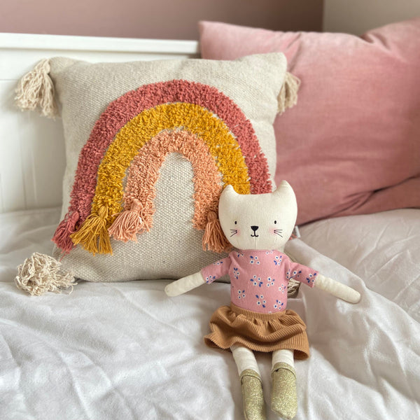 Rainbow Tufted Cushion Pink and Peach - Girls Bedroom Cushion
