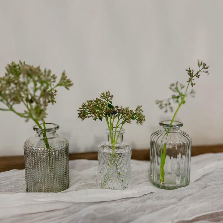 Set Of 2 Clear Pressed Glass Bottle Vases Florence centrepieces and vases - The Wedding of My Dreams