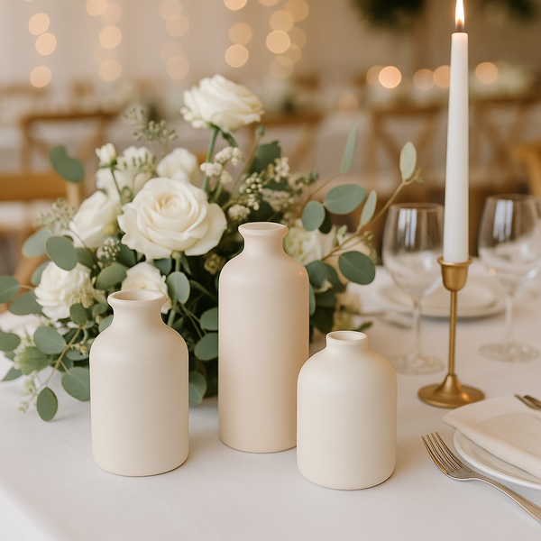Neutral Ceramic Bud Vases - Set of 3 Wedding Centrepiece Table Styling
