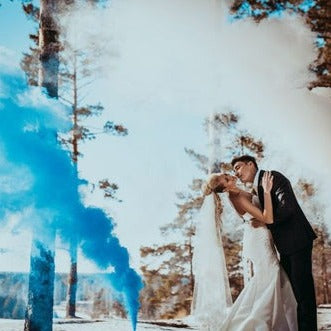 blue smoke bombs wedding