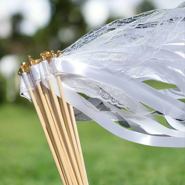 white wedding ribbon wands for flower girls, uk wedding decorations