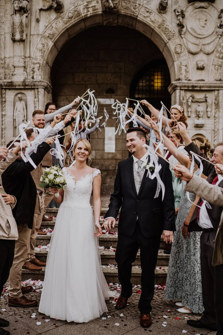 white wedding ribbon wands for ceremony  exit, uk wedding decorations