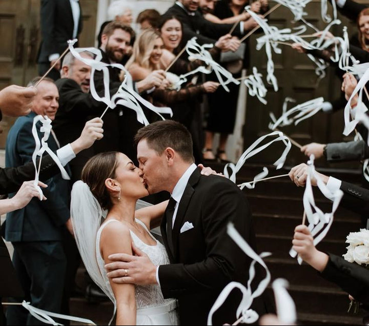 white wedding ribbon wands for ceremony  exit, uk wedding decorations