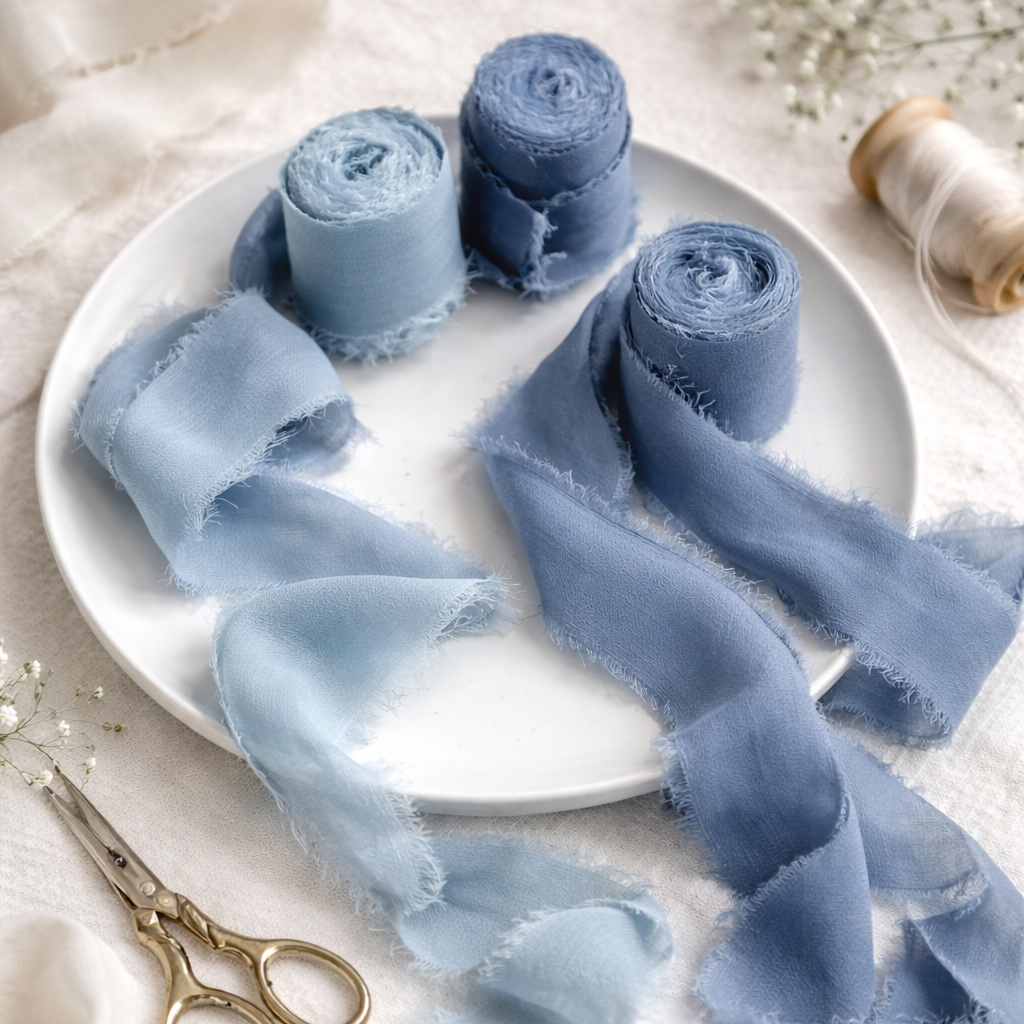 Chiffon Wedding Ribbons with Frayed Edges - Blue 5m Roll – The Wedding ...