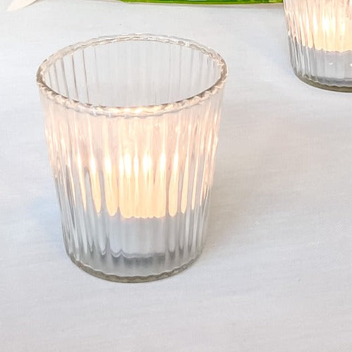 Clear Glass Tea Light Holder Ribbed Design