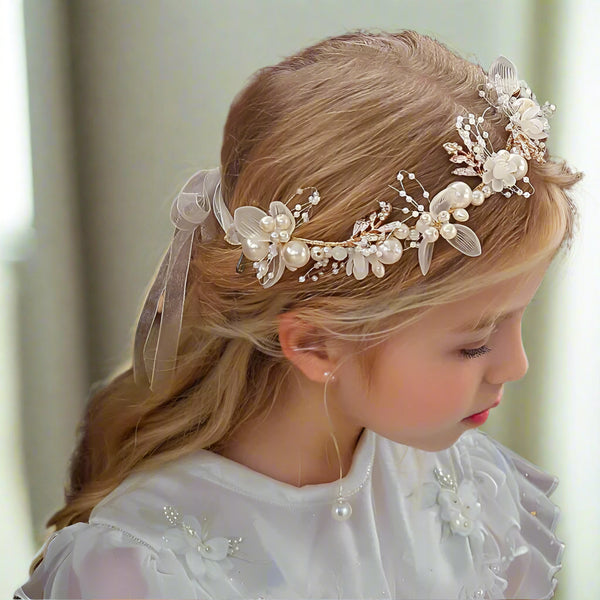 Delicate Pearl Hair Circlet – Flower Girl Crown