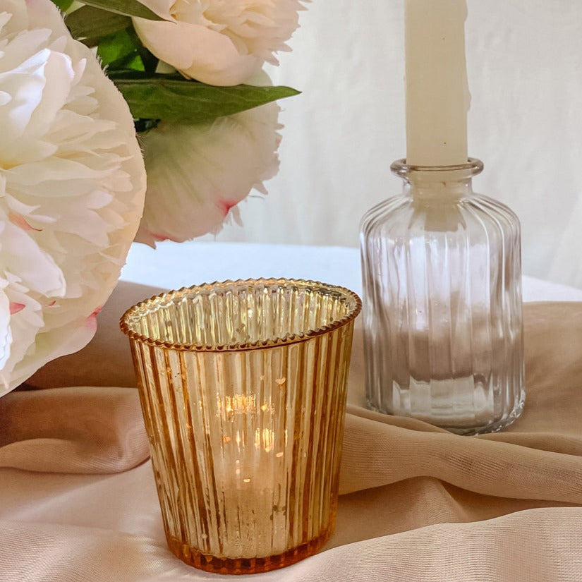 Ribbed Mercury Glass Tea Light Holder Gold The Wedding of My Dreams