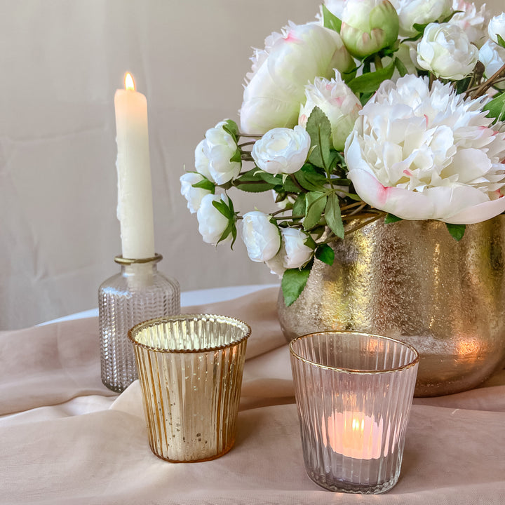 Ribbed Mercury Glass Tea Light Holder Gold - The Wedding of My Dreams