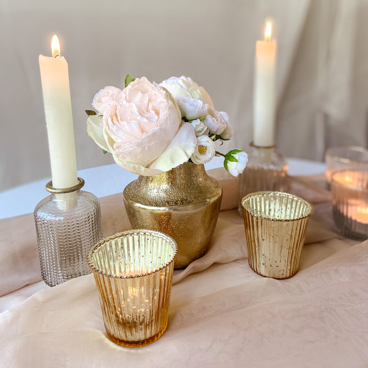 Ribbed Mercury Glass Tea Light Holder Gold - The Wedding of My Dreams