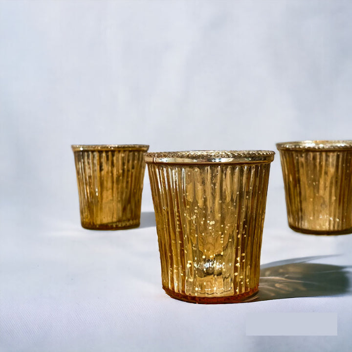 Ribbed Mercury Glass Tea Light Holder Gold - The Wedding of My Dreams