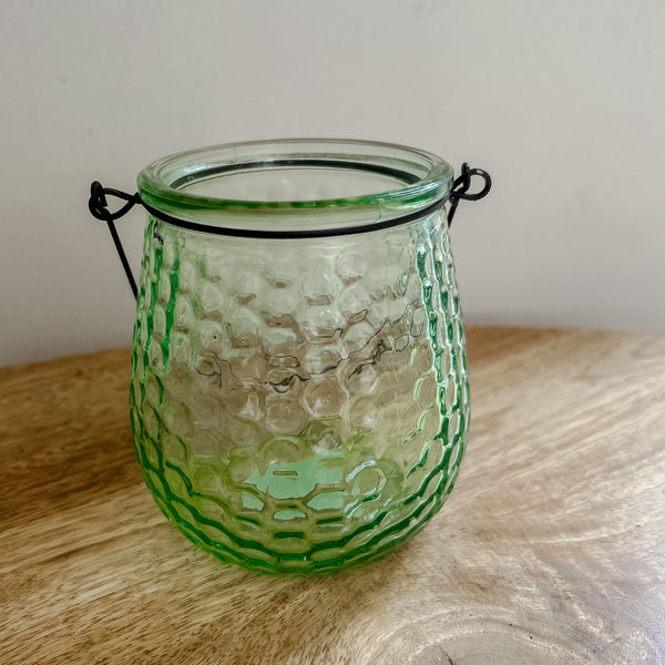 Dimpled Green Glass Hanging Vase / Lantern