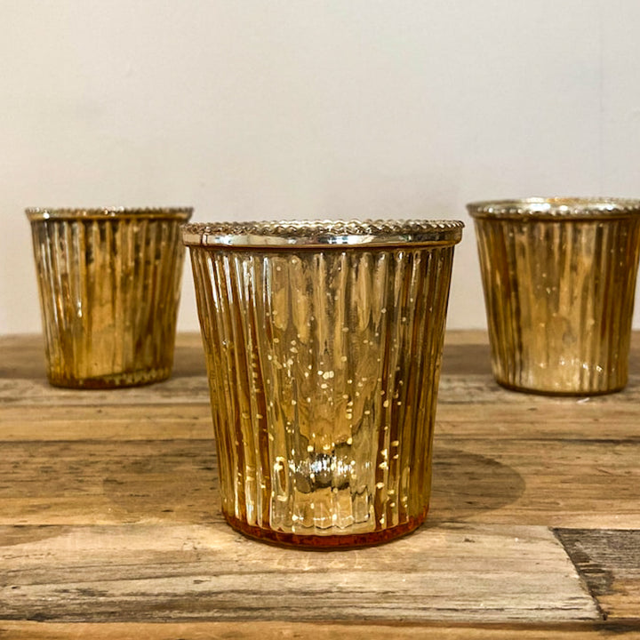 Ribbed Mercury Glass Tea Light Holder Gold - The Wedding of My Dreams