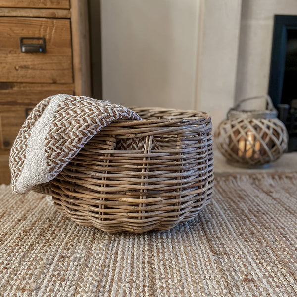 Round Woven Basket with Handles 38cm