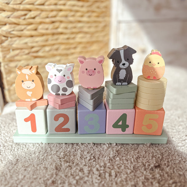 Wooden Farm Animals Counting Game - Toddler Christmas Gift