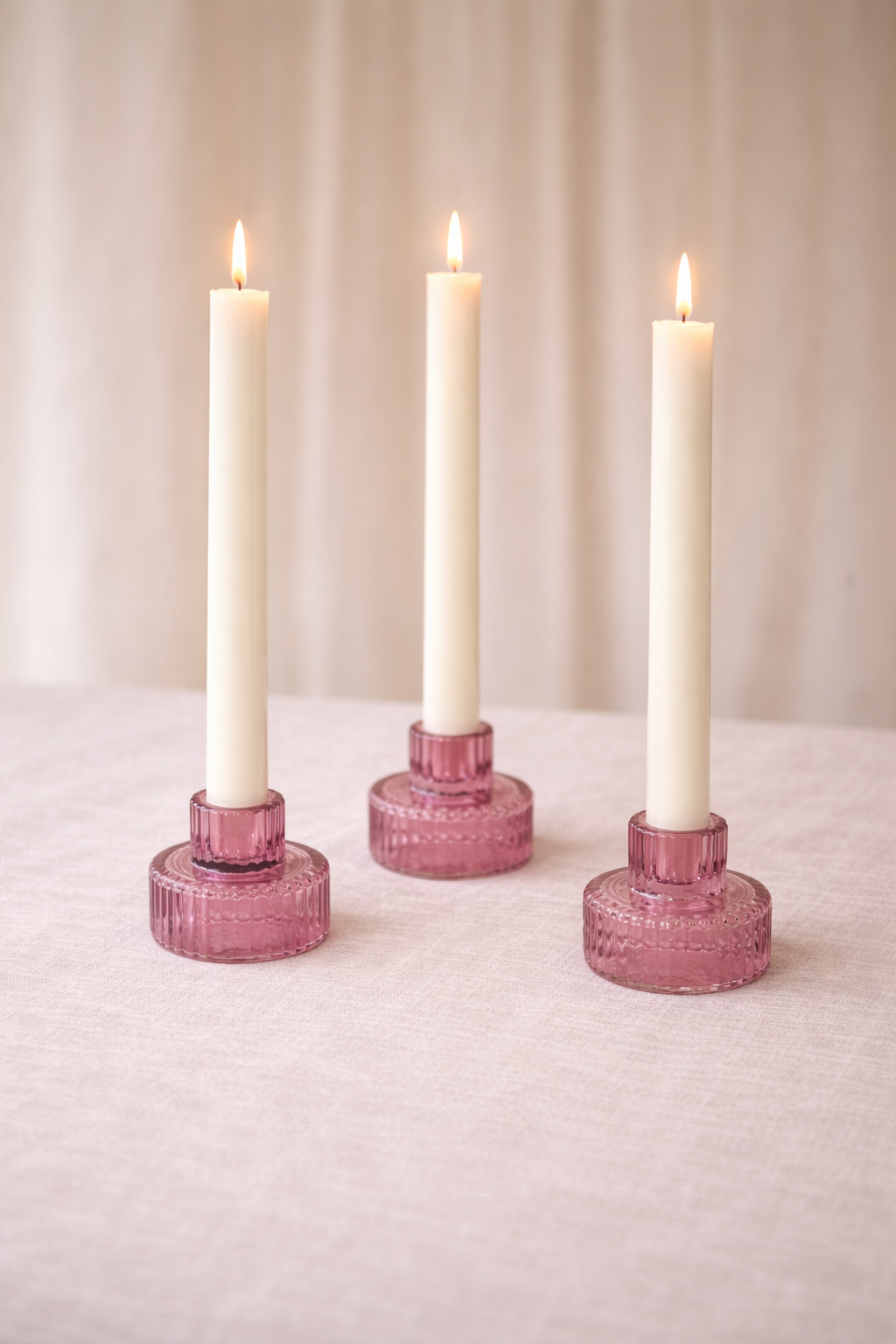 Pink Ribbed Glass Candlestick Holder / Tealight Holder – The Wedding of ...